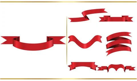 Red glossy ribbon vector banners set. Ribbons collection. Vector Design Ill.. Illustrazione stock