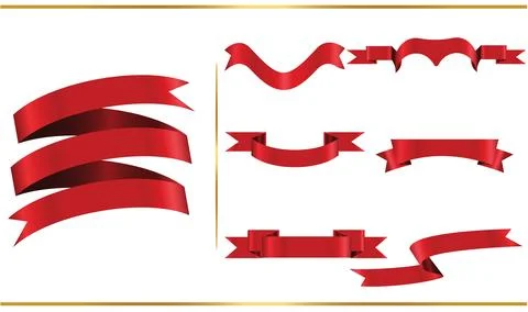 Red glossy ribbon vector banners set. Ribbons collection. Vector Design Ill.. Illustrazione stock
