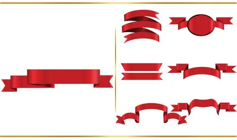 Red glossy ribbon vector banners set. Ribbons collection. Vector Design Ill.. Stock Illustration