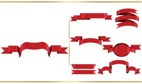 Red glossy ribbon vector banners set. Ribbons collection. Vector Design Ill.. 스톡 일러스트