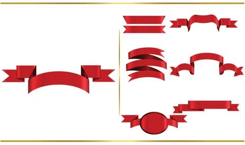 Red glossy ribbon vector banners set. Ribbons collection. Vector Design Ill.. Stock Illustration