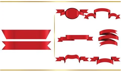 Red glossy ribbon vector banners set. Ribbons collection. Vector Design Ill.. Stock Illustration