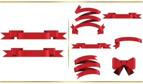 Red glossy ribbon vector banners set. Ribbons collection. Vector Design Ill.. Stock Illustration