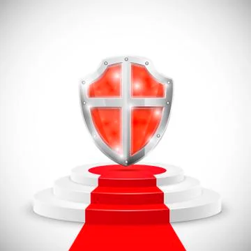 Red Glossy Shield On Pedestal. Stock Illustration