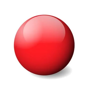 Red glossy sphere, ball or orb. 3D vector object with dropped shadow on white Stock Illustration