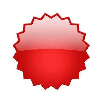 Red glossy, star shaped button isolated on white background Stock Illustration