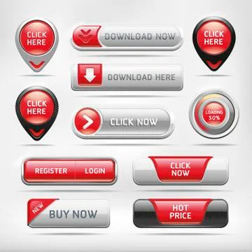 Red Glossy Web Elements Button Set. Vector illustration Stock-Illustration