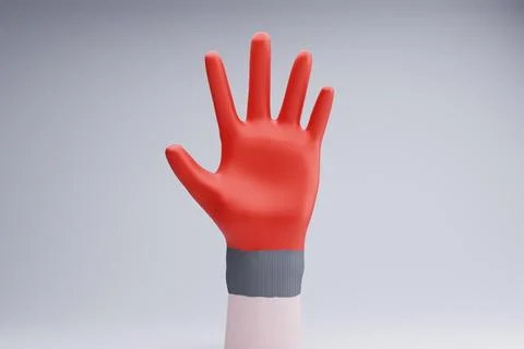 Red-gloved hand raised, studio shot, neutral background,  website design Stock Illustration
