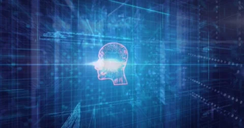 Red glow highlighting pink head silhouette pulsing circuitry, culminating in Stock Footage 317206770