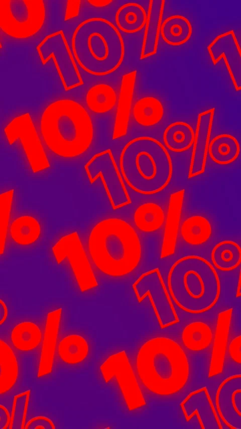 Red glow text 10 % off move diagonally on blue Stock Footage 298650105