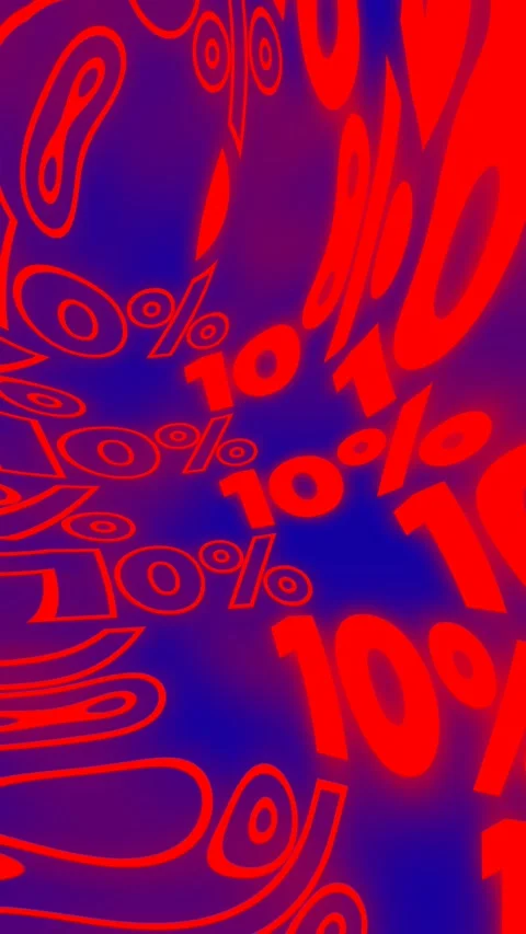 Red glow wavy text 10 % off on blue background. Vertical 4K video Stock Footage 293617549
