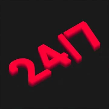 Red glowing 3d number 24 on black background Stock Illustration