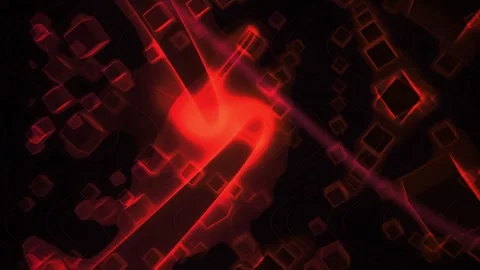 Red Glowing Abstract Cubes with Dynamic Light Path on Dark Background Stock Footage 343761131