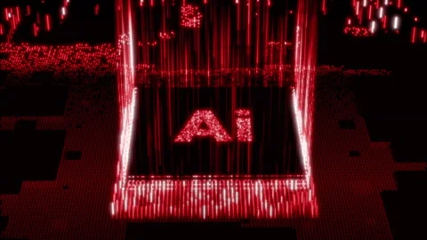 Red glowing AI microchip, processor for futuristic technology, data analysis Stock Footage 318374594