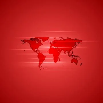Red glowing background with world map Stock Illustration