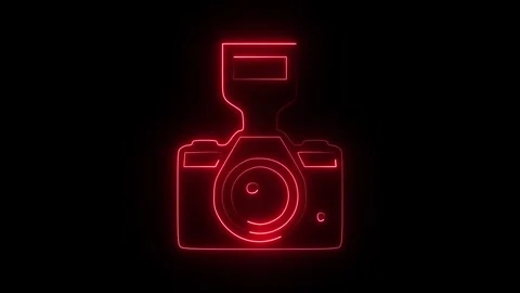 Red glowing camera icon on dark background Stock Footage 346305837