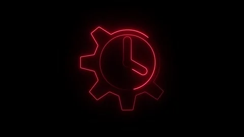 Red glowing clock gear icon on black background Vídeos de archivo 345197756