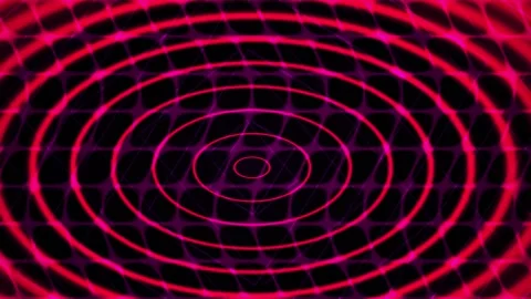 Red Glowing Concentric Circles with Grid Motion Background for Tech Visuals Stock Footage 343761124