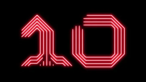 Red glowing counter from 10 to 0, digits in the shape of circuit board Stock Footage 104119938