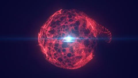 Red glowing digital particle sphere with cellular plasma patterns, central .. イラスト素材