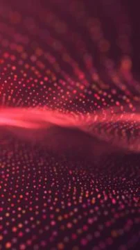 Red glowing digital particle wave with soft bokeh, abstract data flow, and .. イラスト素材