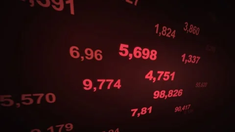 Red glowing financial data scrolling on a dark background. 4K Video stock 343265584