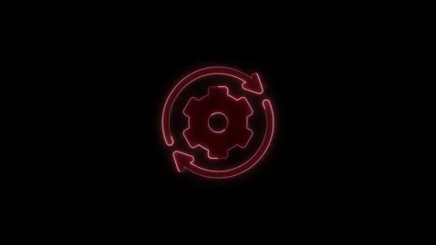 Red glowing gear and arrows icon animation on black background showing conc.. Stock Footage 345550043
