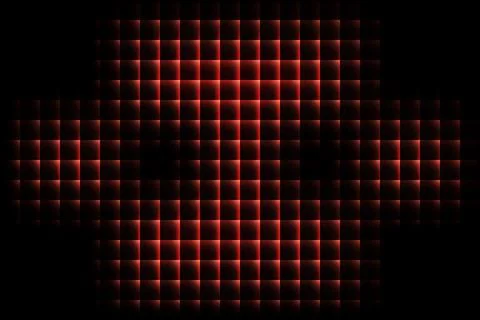 Red glowing grid forming a cross shape on black background light Stock Illustration