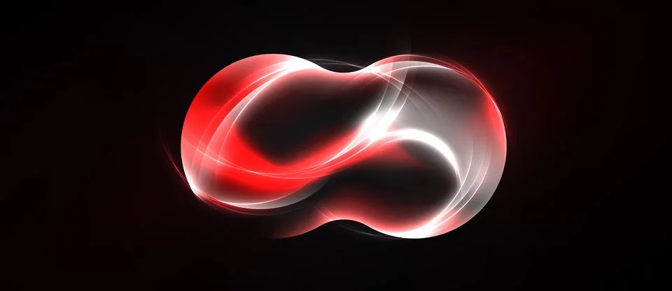 Red glowing infinity symbol dominates black background. Smooth curves create 库存插图