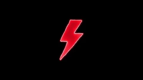 Red glowing lightning bolt icon pulsing on black background in dynamic moti.. Stock Footage 329145099