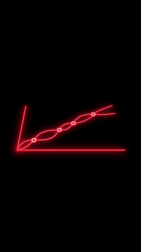 Red glowing line graph with three circles on dark background. Red neon line.. Stock Footage 344840347