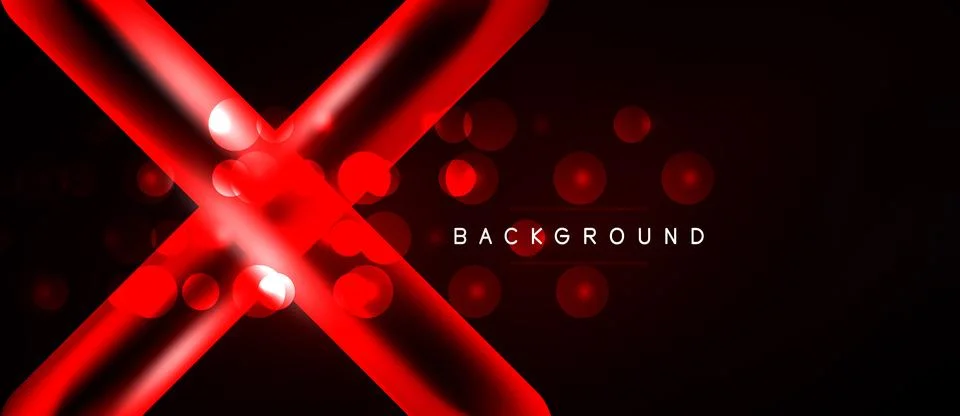 Red glowing lines intersect over black background. Circles add depth, text .. Stock Illustration