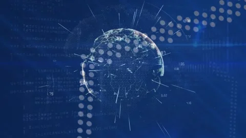 Red glowing lines loop diagonally on a blue background, suggesting digital Stock Footage 328363110