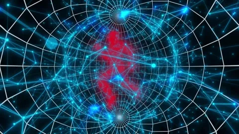 A red glowing man is in a world space permeated with electricity. Seamless loop. Stock Footage 247824185