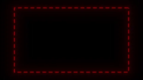 Red glowing neon dashed rectangle frame on black background 库存影片 345639829