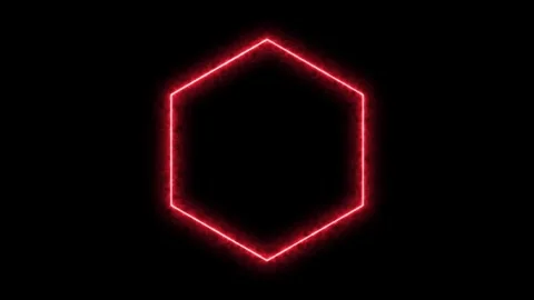 Red glowing neon hexagon shape on black Stock Footage 328385514