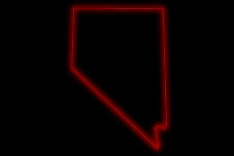 Red glowing neon map of Nevada state in black background Stock Illustration