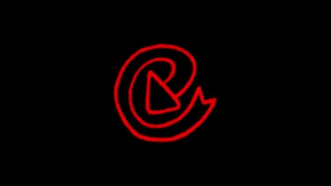Red glowing neon play button icon with swirling decorative border on black .. Stock Footage 345547909