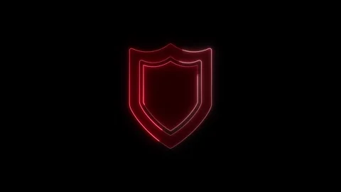 Red glowing neon shield icon appears and pulses against black background in.. Stock Footage 345550350