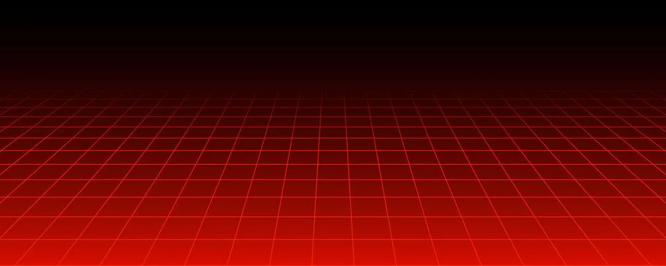 Red glowing neon wireframe background. Shining checkered horizontal grid planes Stock Illustration