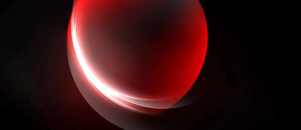 Red glowing orb dominates dark background. Smooth curves create abstract visu 스톡 일러스트