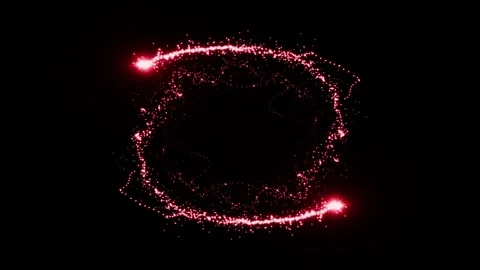 Red glowing particles form circular motion on black background Stock Footage 327567844