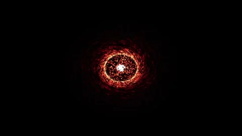Red glowing particles rotating in dark space vortex abstract energy motion .. Stock Footage 345897441