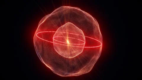 Red glowing plasma orb with layered circular rings and bright core flare, a.. Stock Illustration