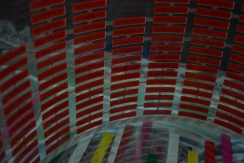 Red glowing plastic equalizer, electronics glowing to the music. 스톡 사진