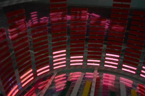 Red glowing plastic equalizer, electronics glowing to the music. 스톡 사진