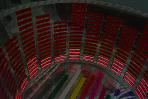 Red glowing plastic equalizer, electronics glowing to the music. 스톡 사진