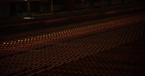 Red Glowing Poles Factory Stock Footage 81222158