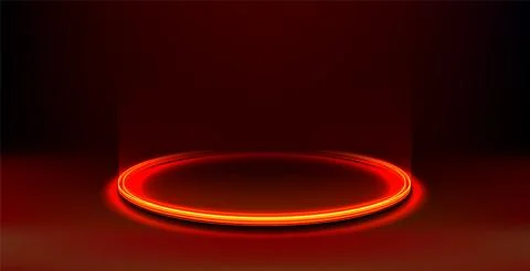 Red glowing ring on floor. Circle podium or teleport. Futuristic product stand 스톡 일러스트