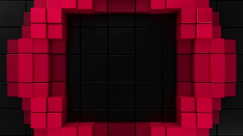 Red Glowing Square Ring Seamless Abstract 3D Loop. 3D rendering Stock Footage 343821826